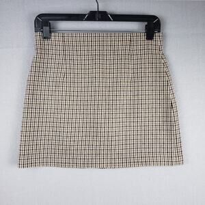 Zara Size S Herringbone Tweed Mini Skirt Beige Brown Preppy School Girl Academia